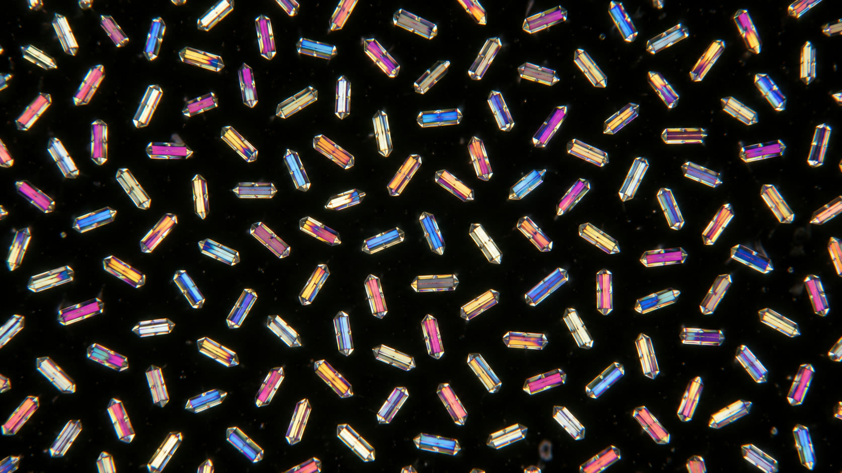 Crystals grown in orbit: one size, evenly spread, sharp facets.