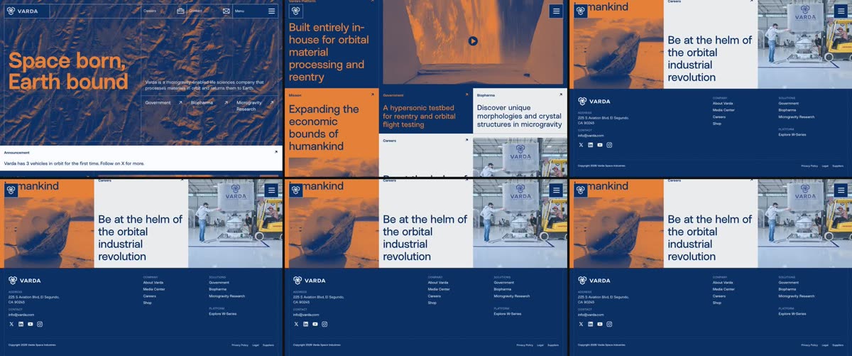 Varda Space website at six scroll depths.